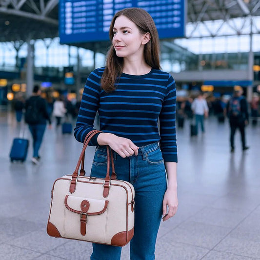 Reisetasche im Handgepäckformat - Leinwand mit Lederbesatz