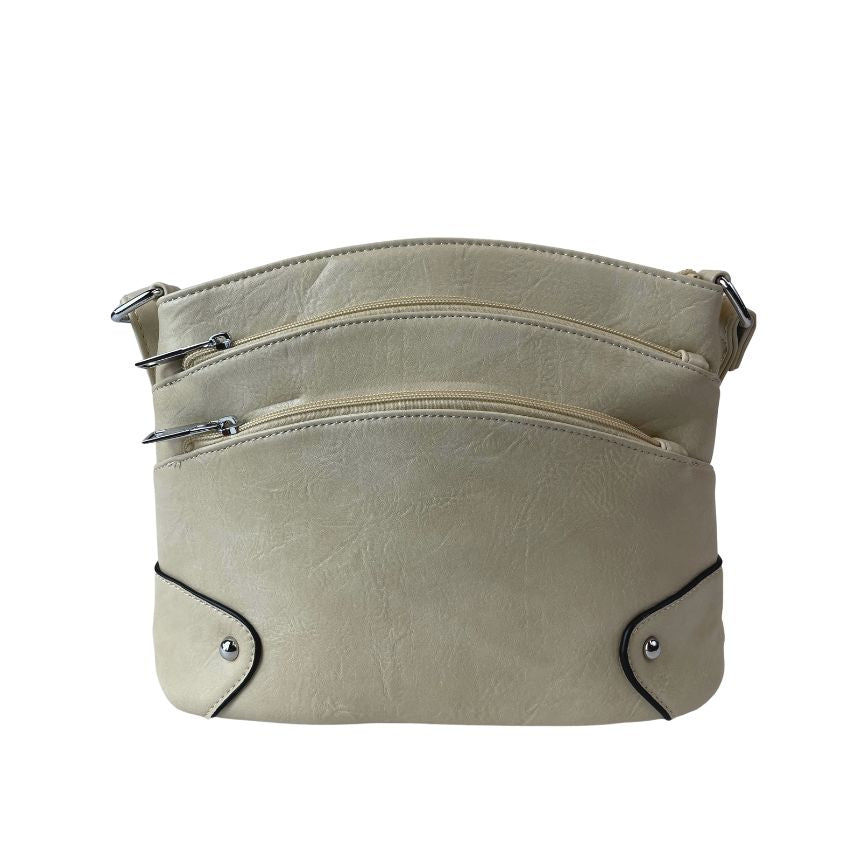 Praktische Damen Crossbody-Bag mit drei Fächern für den Alltag beige