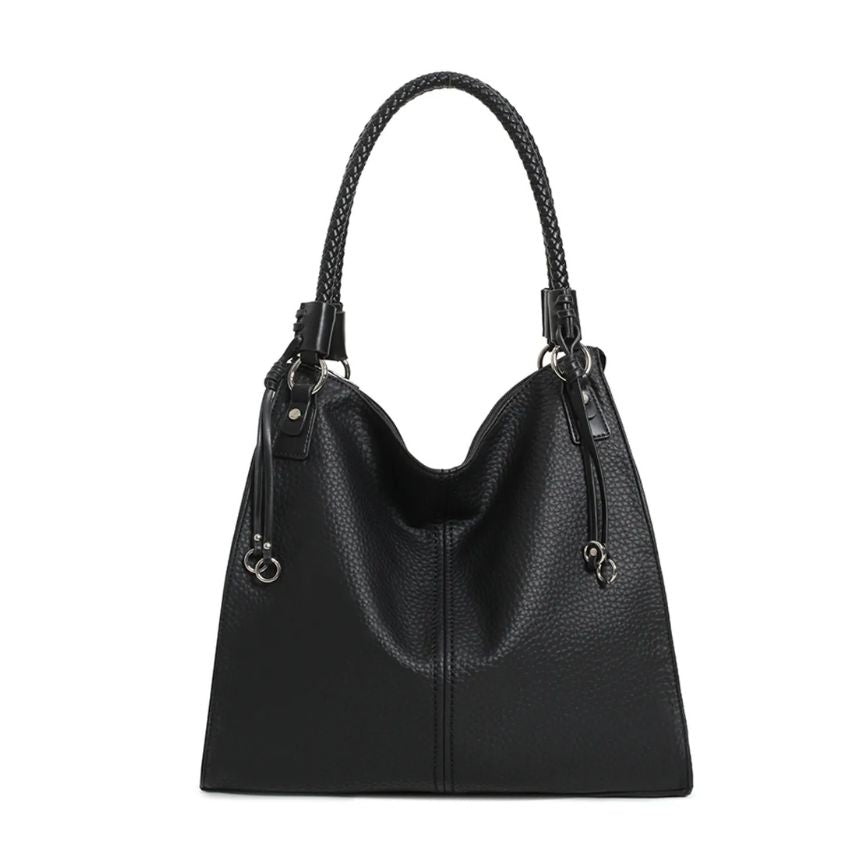 groß schwarze Damen Einkaufstasche-Shopper mit schönen Griffen im Webdesign und Metaldesigndetails