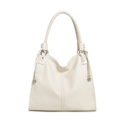 groß weiß beige Damen Einkaufstasche-Shopper mit schönen Griffen im Webdesign und Metaldesigndetails