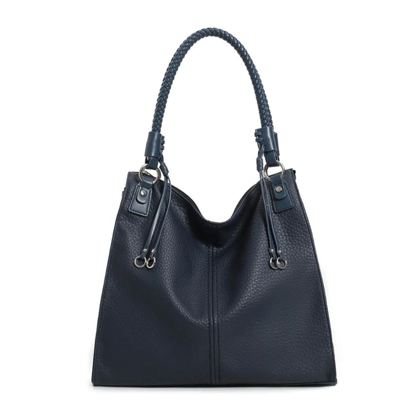 groß marineblaue Damen Einkaufstasche-Shopper mit schönen Griffen im Webdesign und Metaldesigndetails