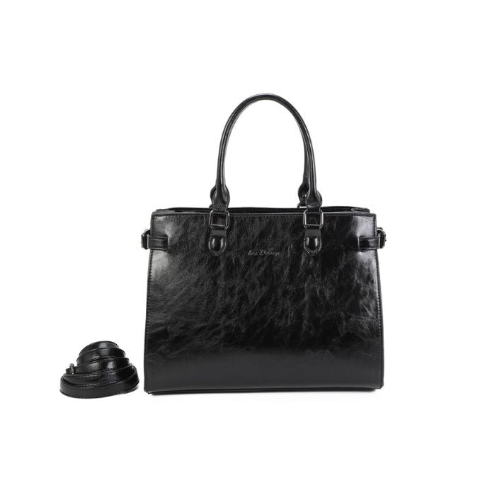Elegante Henkeltasche mit zwei Haupt- und diversen Nebenfächern in schwarzfarben