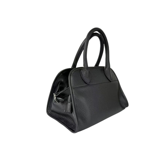Seiten Ansicht der Damen Leder-Handtasche - schlicht, schwarz, klein & elegant für jeden Anlass 