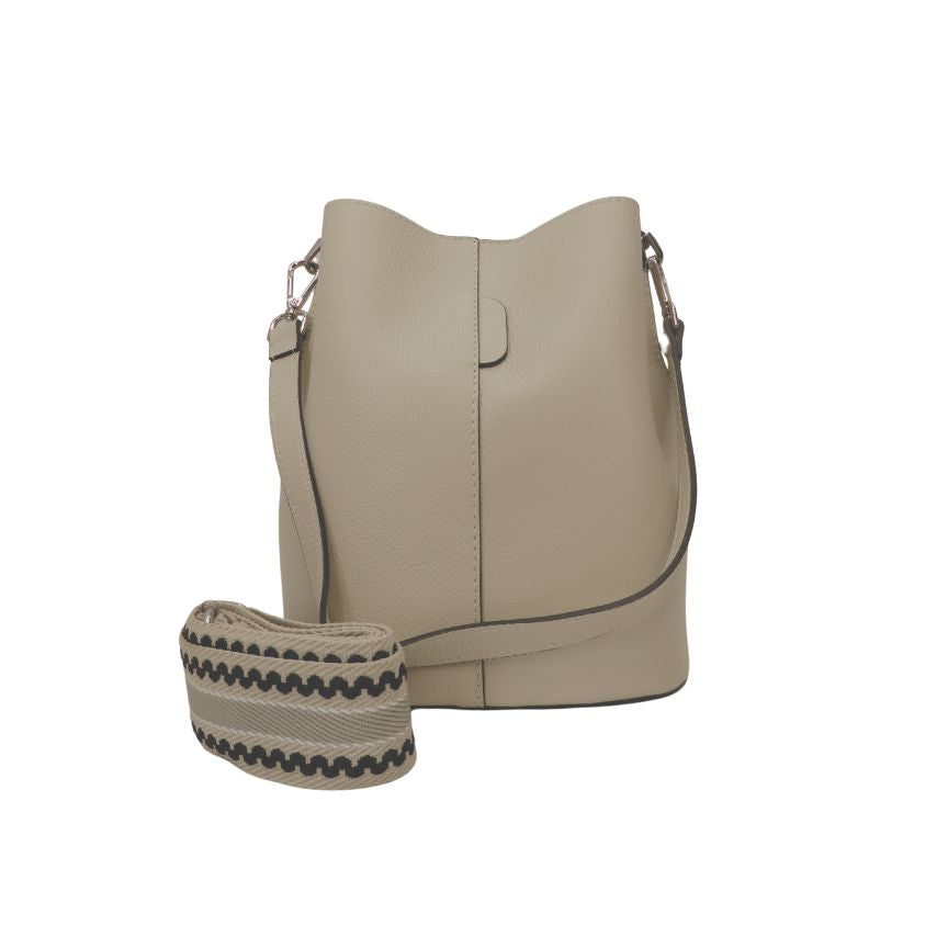 beige Damen Leder Einkaufstasche mittelgroß Shoppertasche mit breitem Gurt