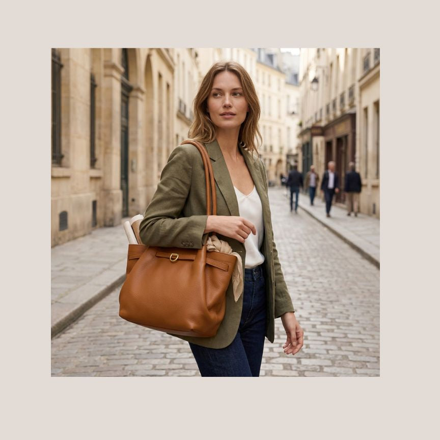 "Melania" - Damen Leder Henkeltasche - Elegante Handtasche mit langen Henkeln