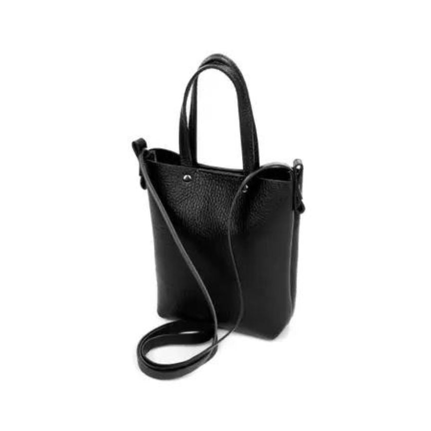 stylische Must-have Damen Leder Minimalistische Shopper mit Tragegriffe und Schulterriemen schwarz 