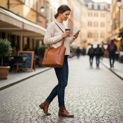 Mittelgroße Echtleder Henkeltasche mit Rucksackfunktion - edel & vielseitig