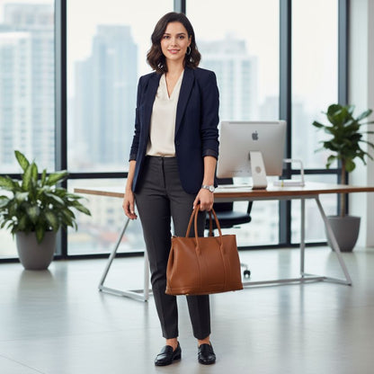 Damen Leder Tote Bag - Henkeltasche fürs Büro und Alltag (2-er Set)