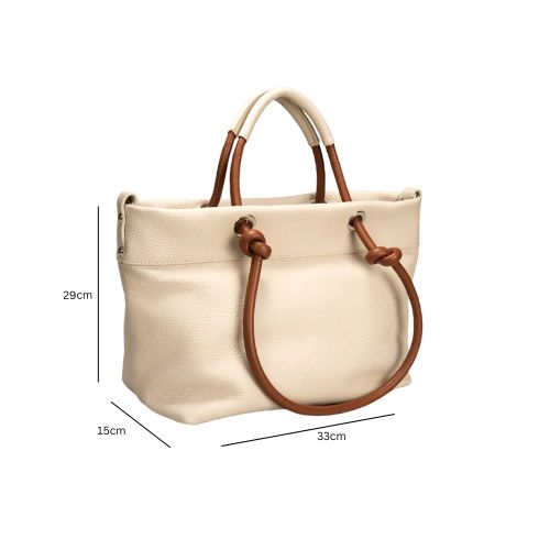 Stylische Italienische Leder Umhängetasche - mittelgroß, beige