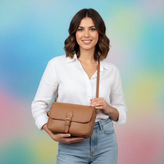 Italienische Damen Leder Handtasche mit Rückseitentasche