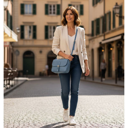 Italienische Damen Leder Handtasche mit Rückseitentasche