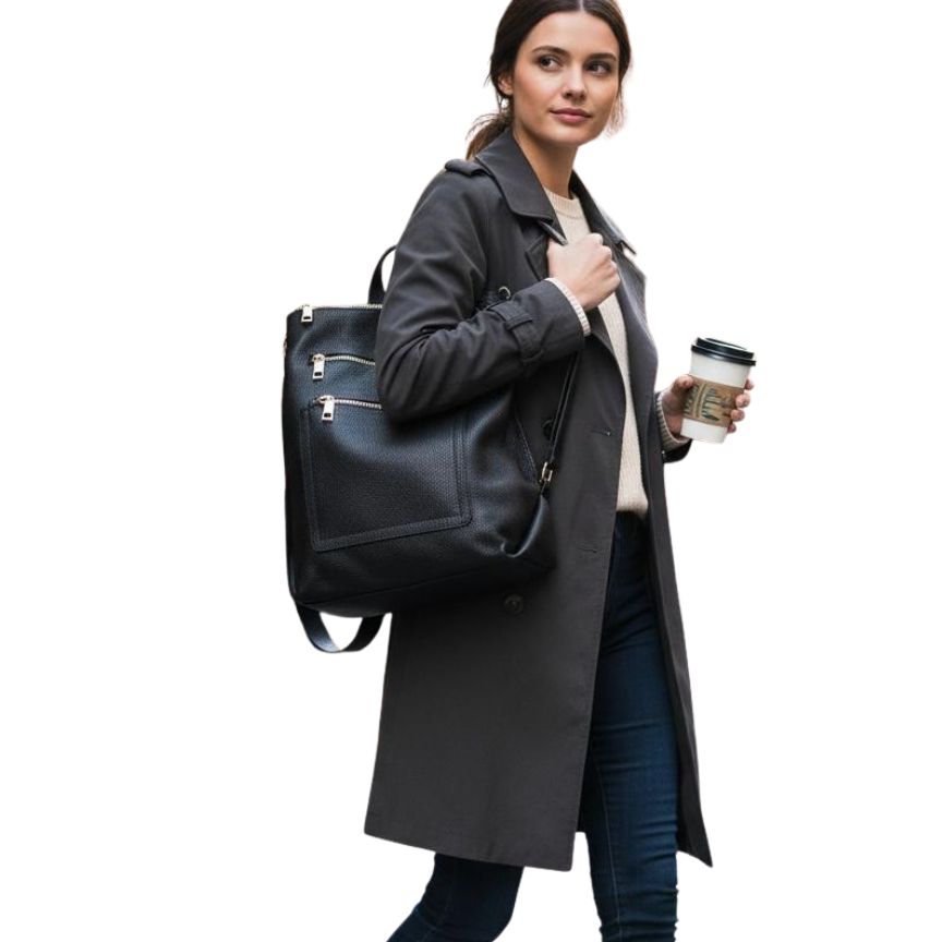 Damen Lederrucksack mit Schultergurt & Henkel - Modern, Geräumig & Praktisch