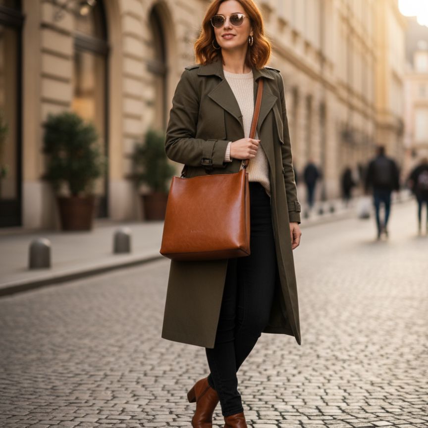 Damen Shopper Tasche - elegant & schlicht mit zwei Fächern