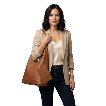 Susanne - Damen Shopper Tasche mit Münzentasche - schlichte, edle & geräumige Schultertasche