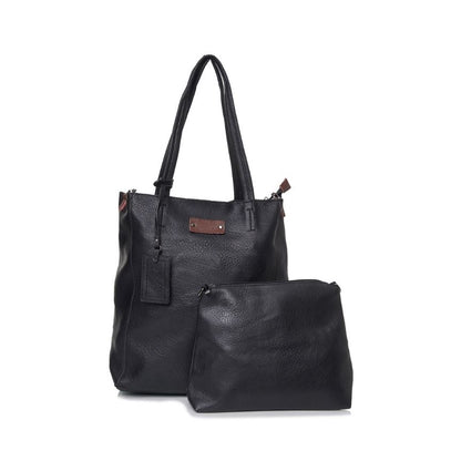 Damen Einkaufstasche - Shopper im schlichten Design - 2 Teiliges Set, schwarz