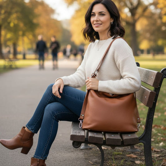 Damen Shopper Tasche aus Leder - tragbar als Umhängetasche oder Rucksack