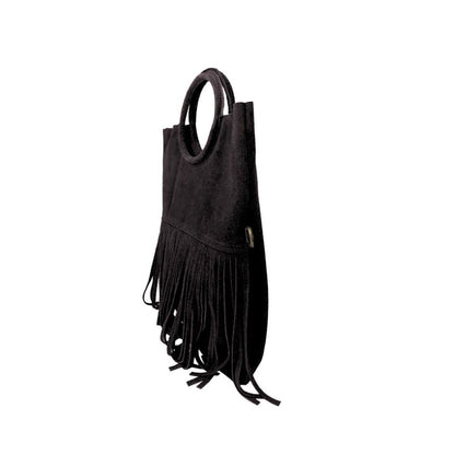 "Estella" - Damenhandtasche aus Wildleder - Clutch mit Ring-Henkel & Fransendetail
