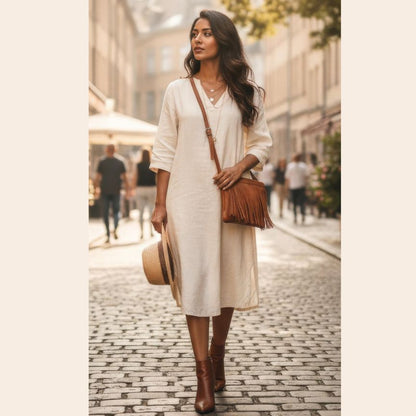 "Estella" - Damenhandtasche aus Wildleder - Clutch mit Ring-Henkel & Fransendetail