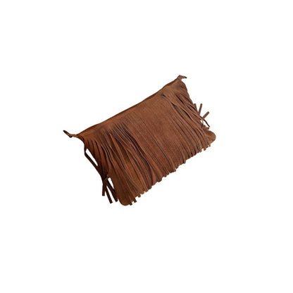 "Estella" - Damenhandtasche aus Wildleder - Clutch mit Ring-Henkel & Fransendetail