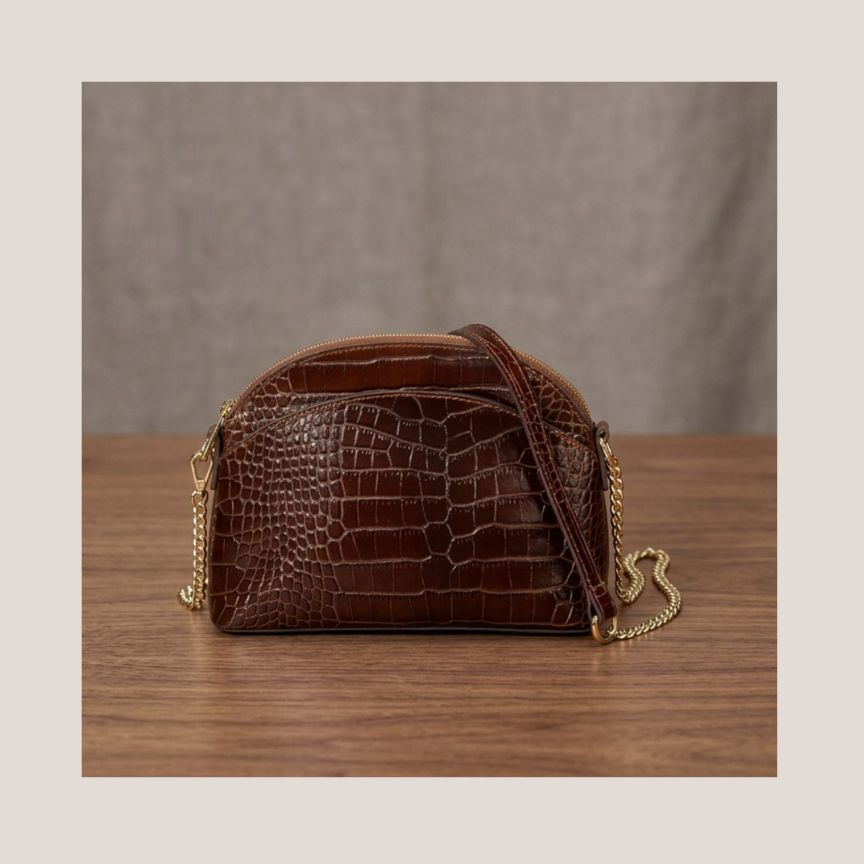 Elegante Damenhandtasche aus echtem Leder in edler Krokodil-Optik