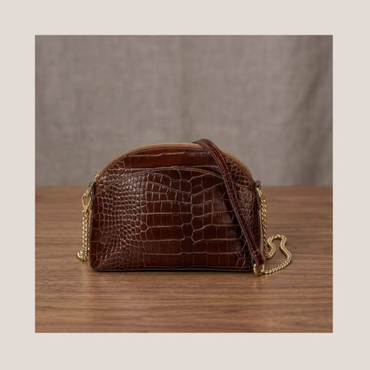 Elegante Damenhandtasche aus echtem Leder in edler Krokodil-Optik