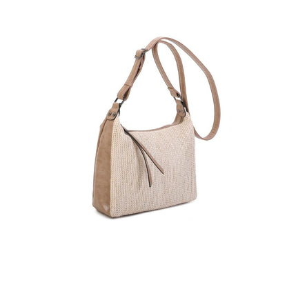 Stilvolle Damenhandtasche im Materialmix aus Leder & Stoff - mittelgroß