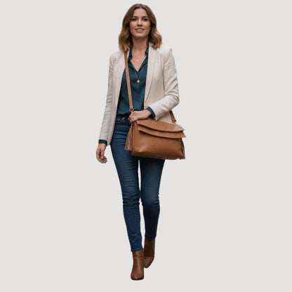 "Doris" Damenhandtasche aus Leder - Elegante Schultertasche mit Doppelklappe