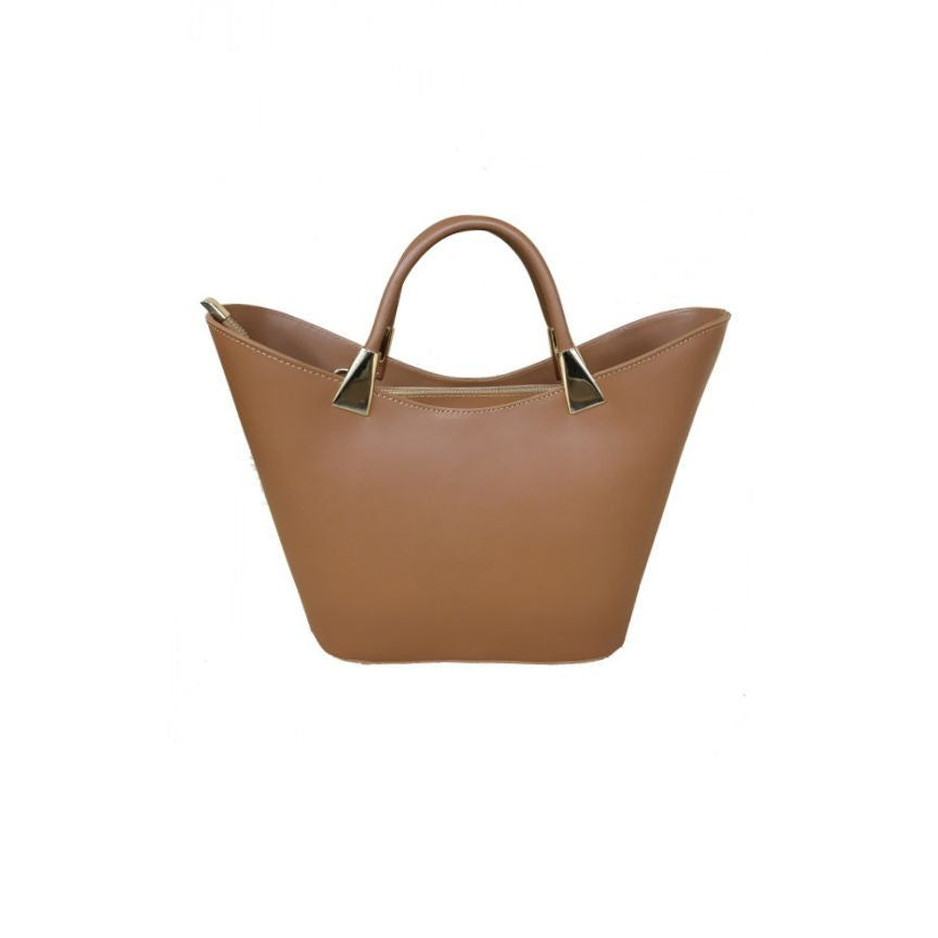 "Savanna" - Damenhandtasche aus Leder in Tulpenform mit goldenen Beschlägen