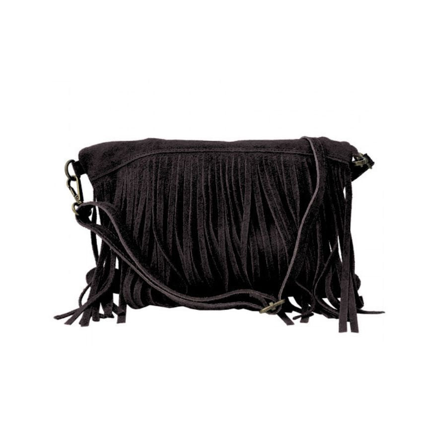 "Estella" - Damenhandtasche aus Wildleder - Clutch mit Ring-Henkel & Fransendetail