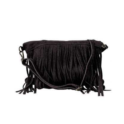 "Estella" - Damenhandtasche aus Wildleder - Clutch mit Ring-Henkel & Fransendetail