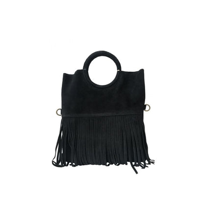 "Estella" - Damenhandtasche aus Wildleder - Clutch mit Ring-Henkel & Fransendetail