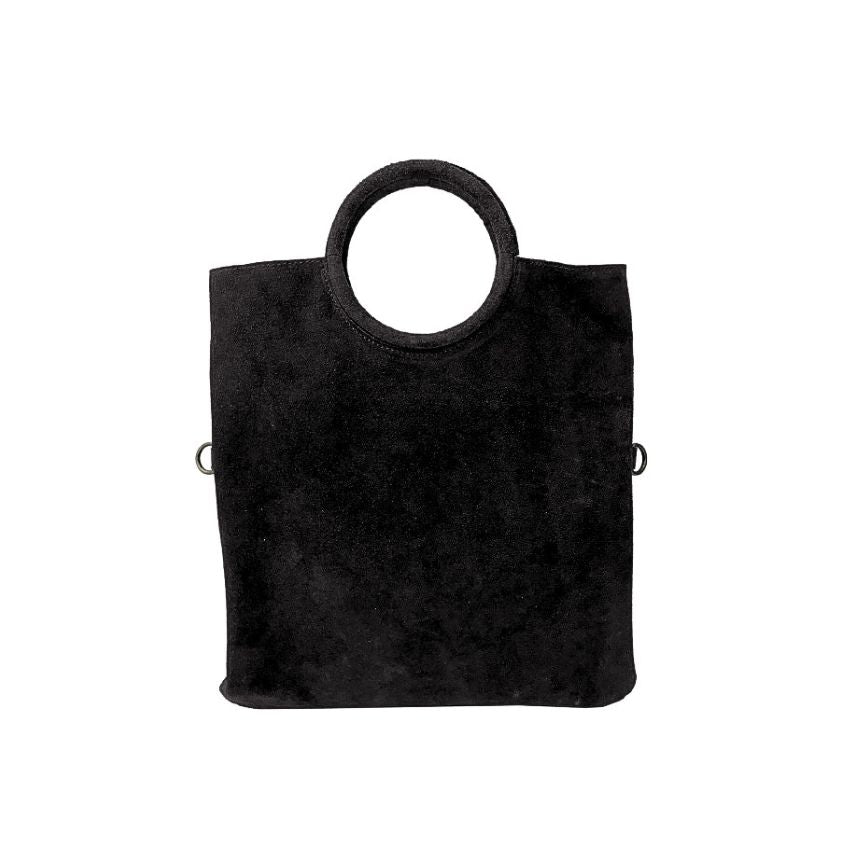"Estella" - Damenhandtasche aus Wildleder - Clutch mit Ring-Henkel & Fransendetail