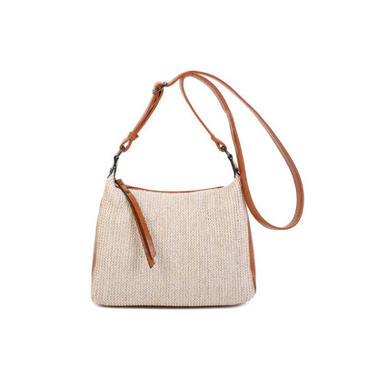 Stilvolle Damenhandtasche im Materialmix aus Leder & Stoff - mittelgroß