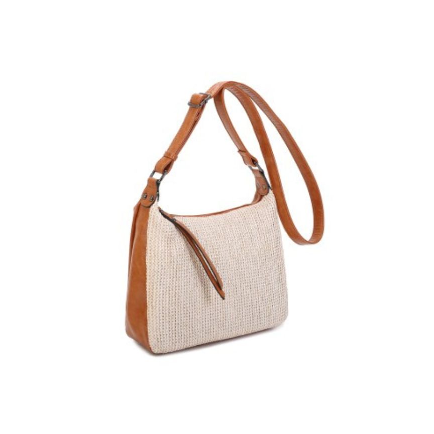 Stilvolle Damenhandtasche im Materialmix aus Leder & Stoff - mittelgroß