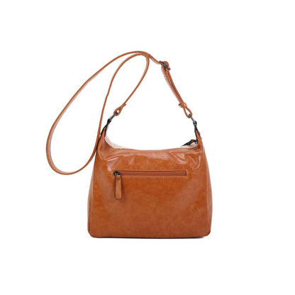 Stilvolle Damenhandtasche im Materialmix aus Leder & Stoff - mittelgroß