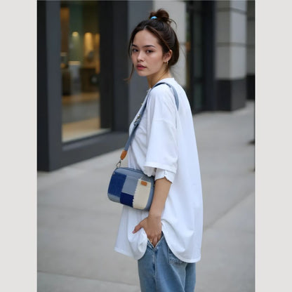 Sommerliche Crossbodybag aus Denim Patches blau-beige