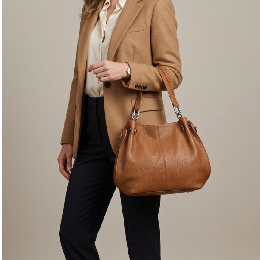 Mittelgroße Echtleder Hobo-Tasche "Magda" aus Italien - elegant & funktionale Schultertasche