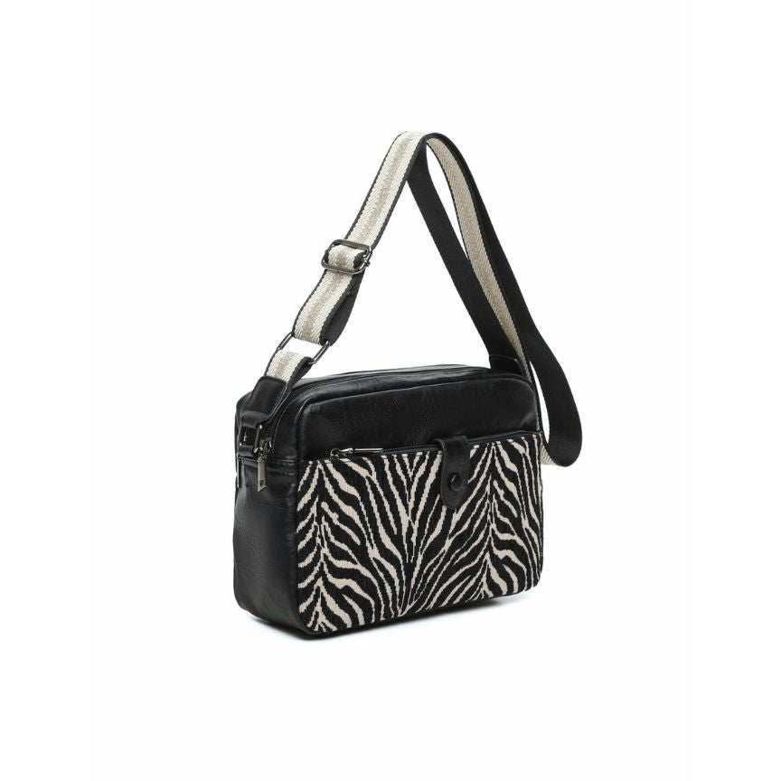 Crossbody-Bag - mittelgroße Damenhandtasche im Leder-Stoff Materialmix