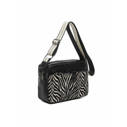 Crossbody-Bag - mittelgroße Damenhandtasche im Leder-Stoff Materialmix