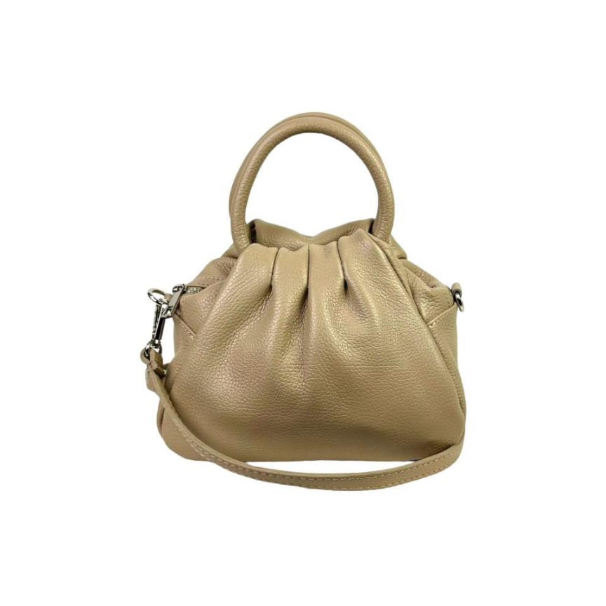 Edle Damen-Henkelhandtasche 100% Leder für Feier und besondere Events Beige
