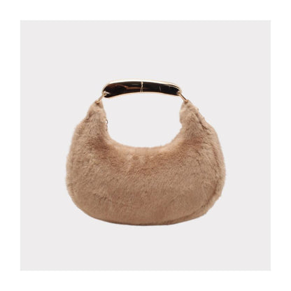 Edle Damen Halbmondtasche mit Faux-Fell und elegantem Henkel - stilvoll