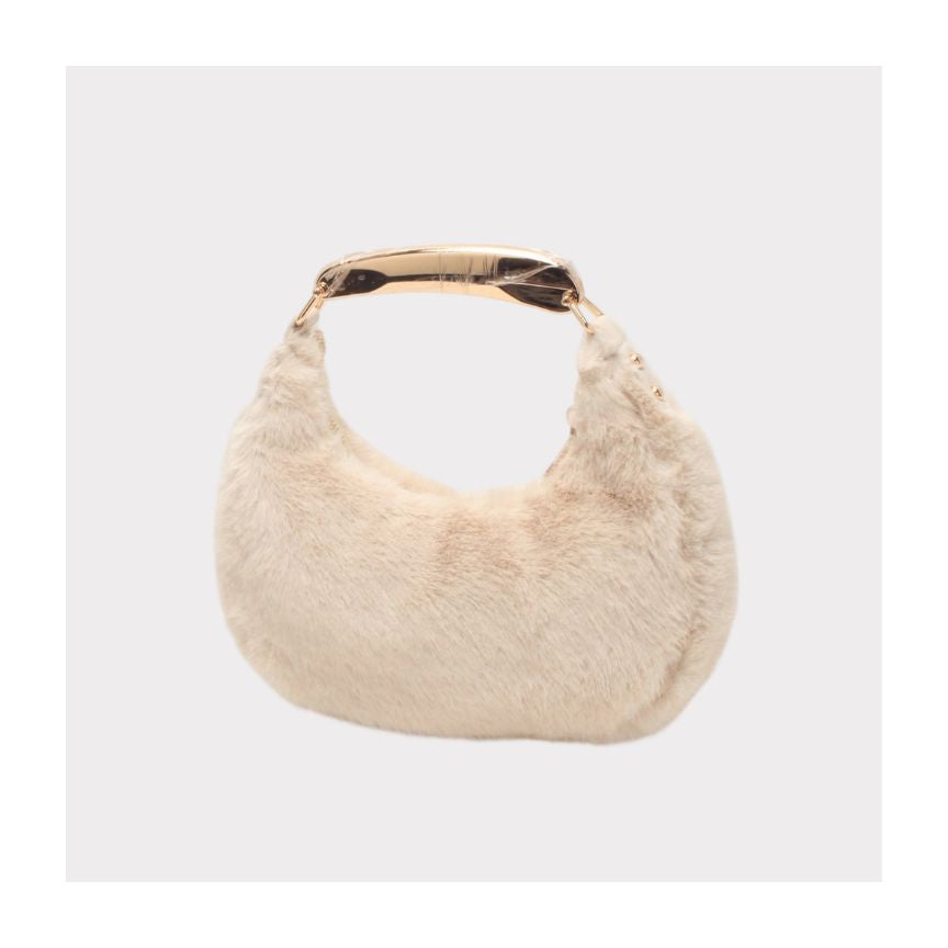 Edle Damen Halbmondtasche mit Faux-Fell und elegantem Henkel - stilvoll