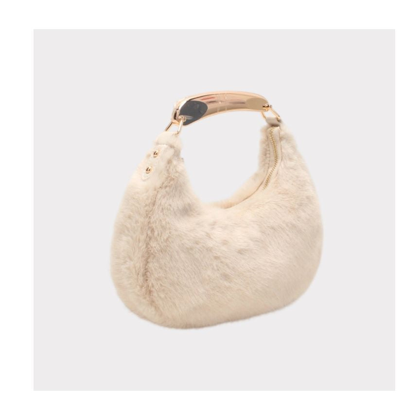 Edle Damen Halbmondtasche mit Faux-Fell und elegantem Henkel - stilvoll
