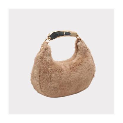 Edle Damen Halbmondtasche mit Faux-Fell und elegantem Henkel - stilvoll