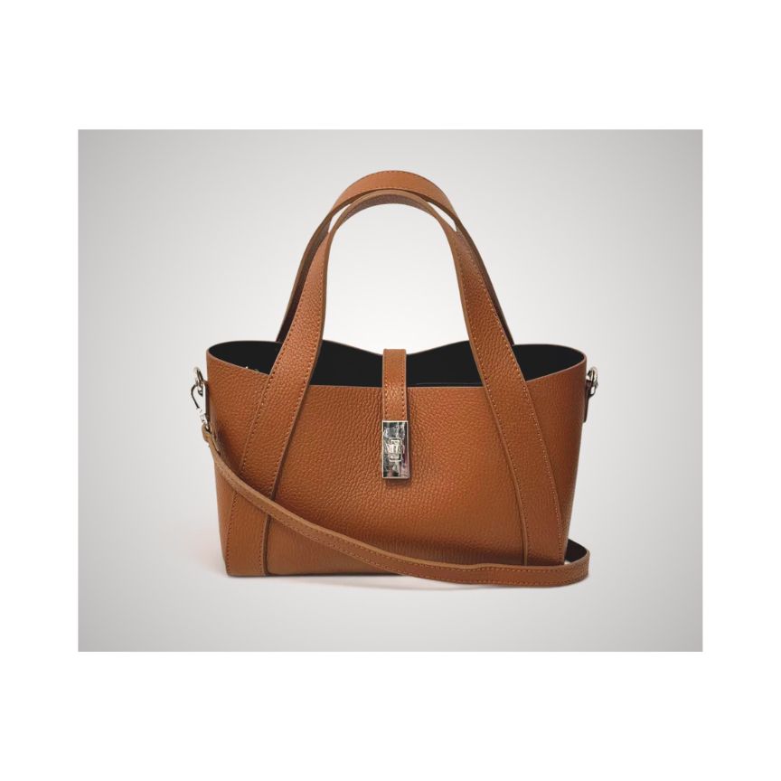 "Petra" - Edle Damenhandtasche aus Leder mit Henkeln, Schultergurt und Zusatztasche
