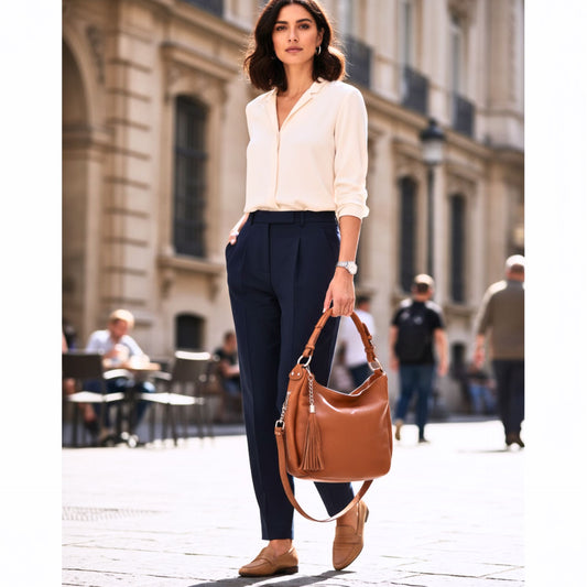 Mittelgroße Leder Shopper-Tasche mit praktischen Seitentaschen für Damen
