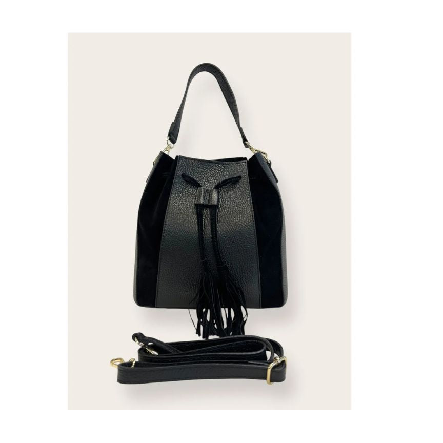 "Sandra" - Stilvolle Henkeltasche aus Leder- und Veloursleder-Mix