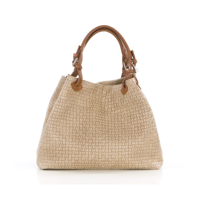 Echtleder-Henkeltasche mit gewebtem Design - mittelgroß, elegant & modern