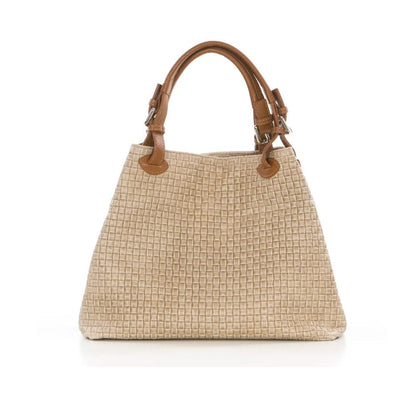 Echtleder-Henkeltasche mit gewebtem Design - mittelgroß, elegant & modern