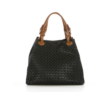 Echtleder-Henkeltasche mit gewebtem Design - mittelgroß, elegant & modern